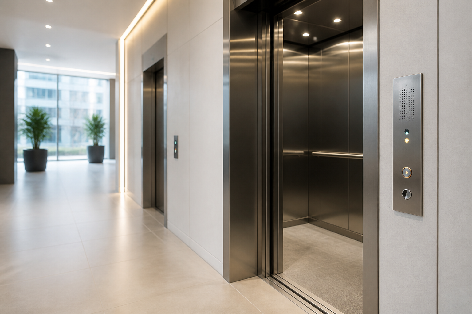 Modern lift with emergency communication panel