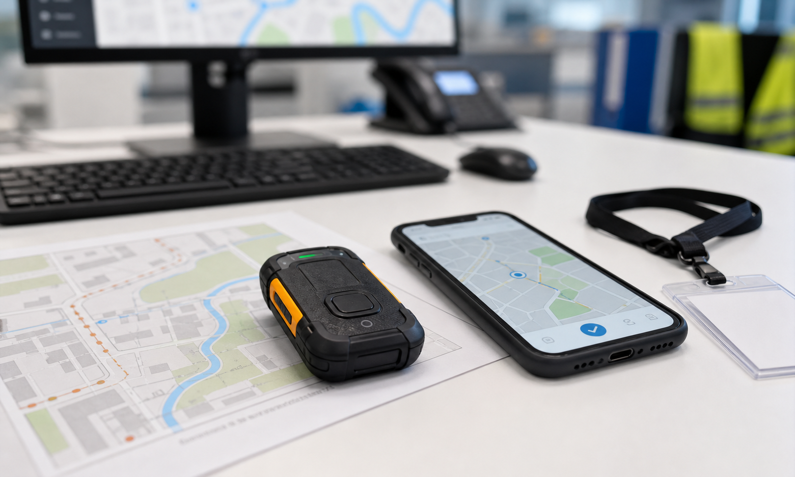 Rugged lone worker alarm device and smartphone with location tracking